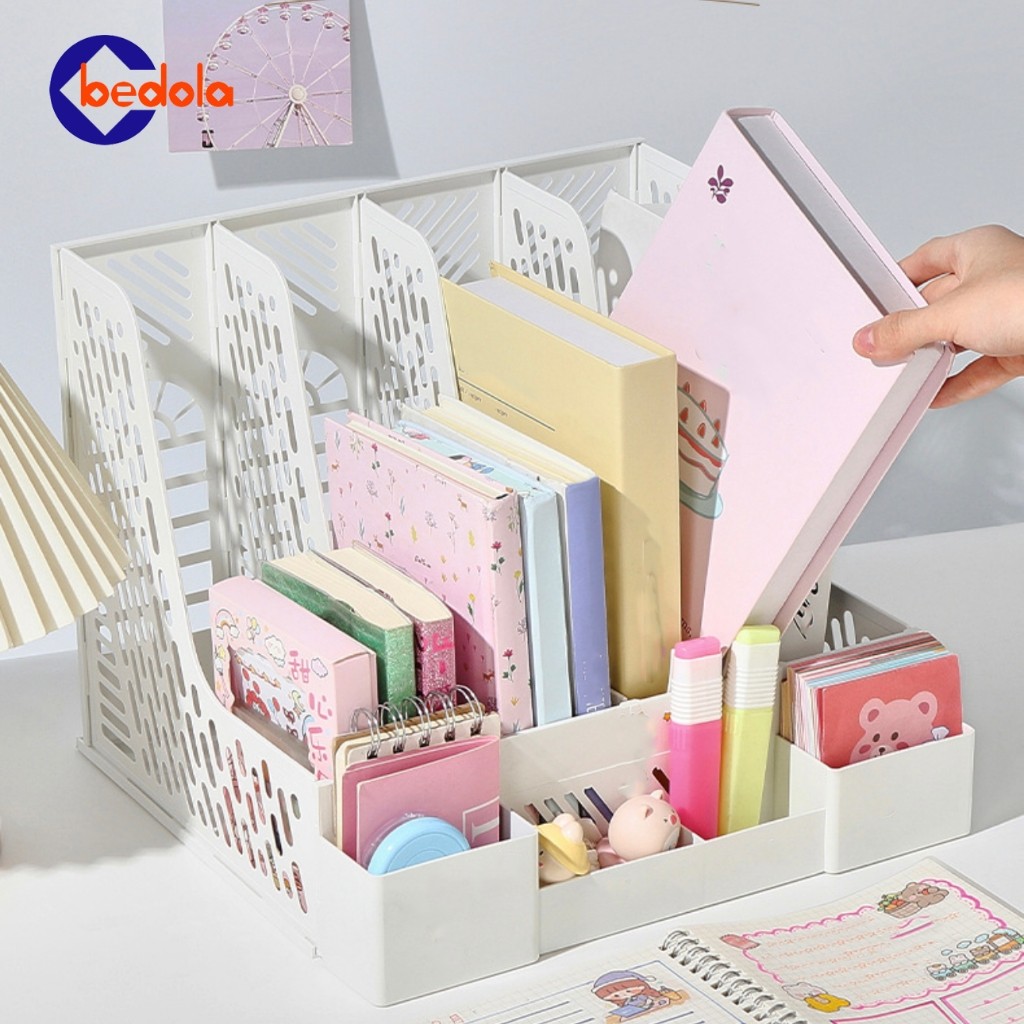 

Rak buku rak pena file organzier meja minimalis box file dokumen lipat 4 sekat