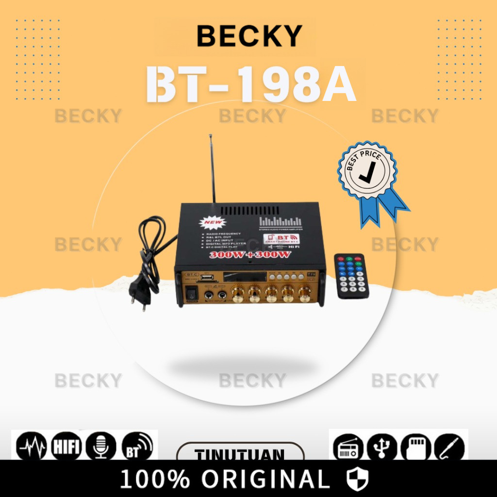 BECKY Amplifier BT-198E ECHO Amplifier Karaoke Bluetoth Power Amplifier, ampli mini