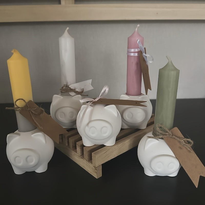 

Cute Little Pig Candle Holder Silicone Molds DIY Gypsum Aromatherapy Candle Base Decoration Ornament Resin Mold Home Handicrafts