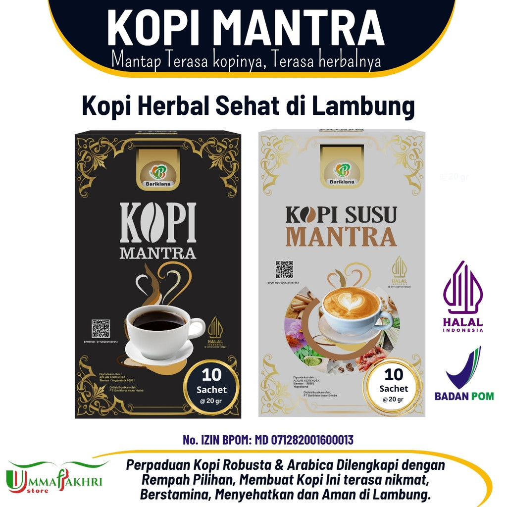 

Kopi Herbal Premium – Kopi Mantra | Untuk Stamina & Imunitas | Aman untuk Lambung | 10 Sachet | BPOM