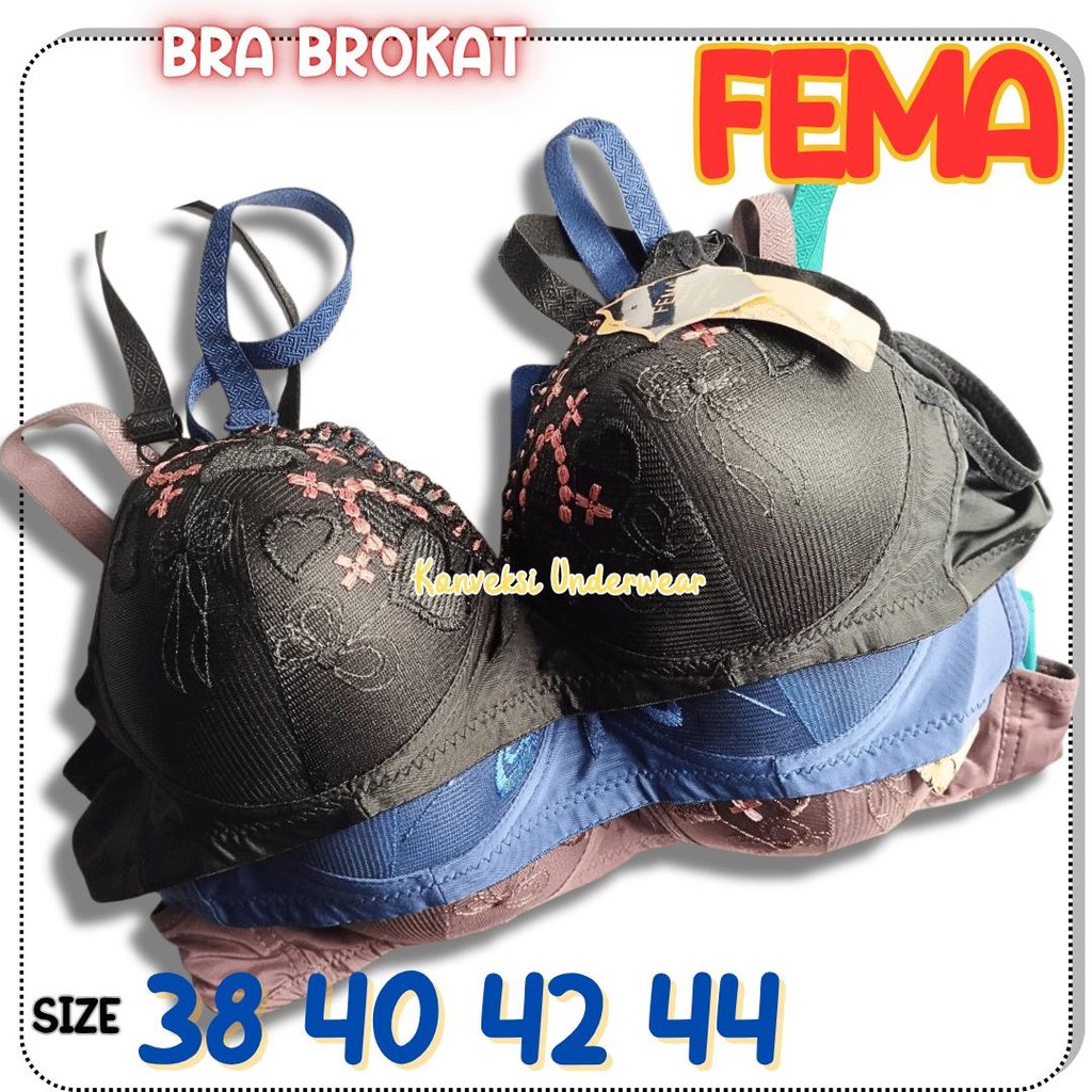 Bra wanita renda brokat busa tipis tanpa kawat size 38 40 42 44 FEMA