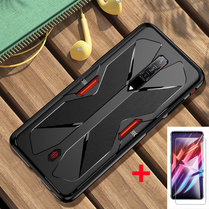 Red Magic 6s Pro Tempered Glass + Soft TPU Carbon Fiber Protection Cover Shockproof Case For Nubia R