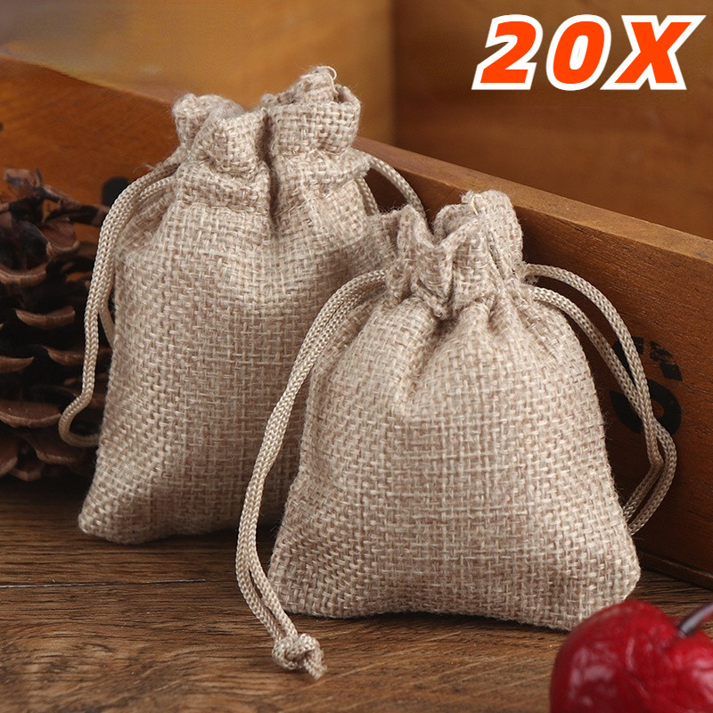 

20PCS 13X18/10X15/9X12/7X9CM Drawstring Burlap Bag Jute Gift DIY Wedding Favor Gift Bag For Packaging Candy Chocolate Jewery
