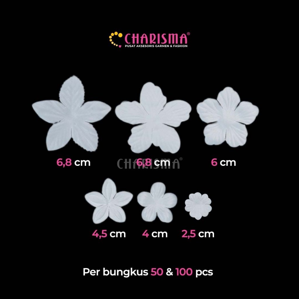 Charisma Aplikasi Bordir Bunga Putih - Patch Bordir Desain Daun Bunga Tempel / Harga Per Pack (100 p