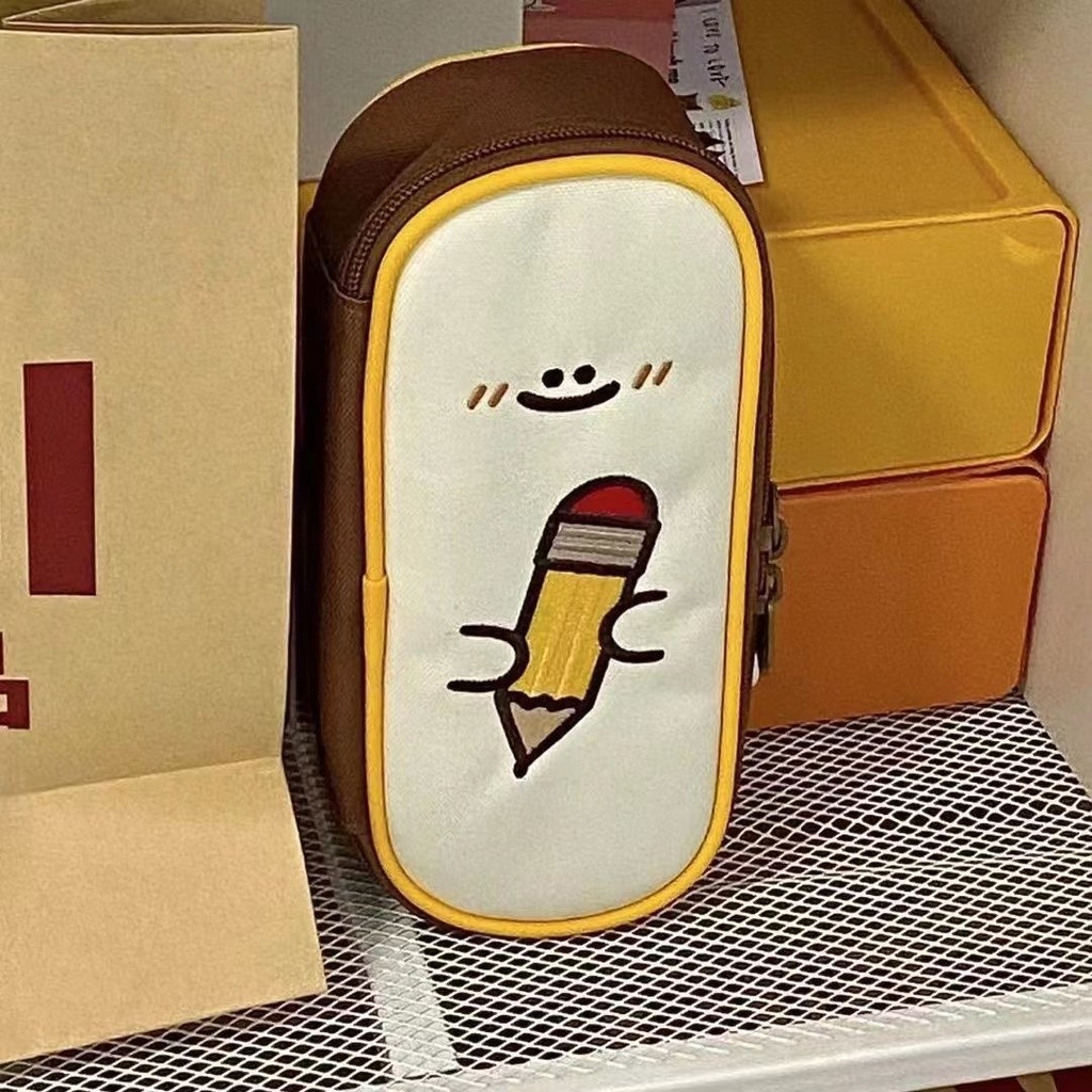 

Student Large Capacity Pencil Case with Embroidery Multi Compartment Stationery Organizer Pouch for Pens