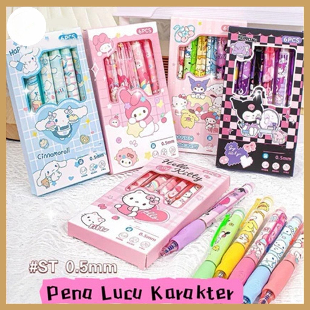 

6 Pcs Pulpen Lucu Bisa Di Hapus Pen Erasable Kartun Gel Pena Cinnamoroll / Pena 1 Set Isi ulang biru