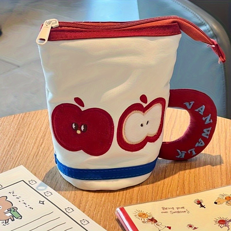 

Minimalist Apple Vertical Pencil Case - Instagram Design Large Capacity Student Teacher Office Storage Bag Durable Elastic Seal