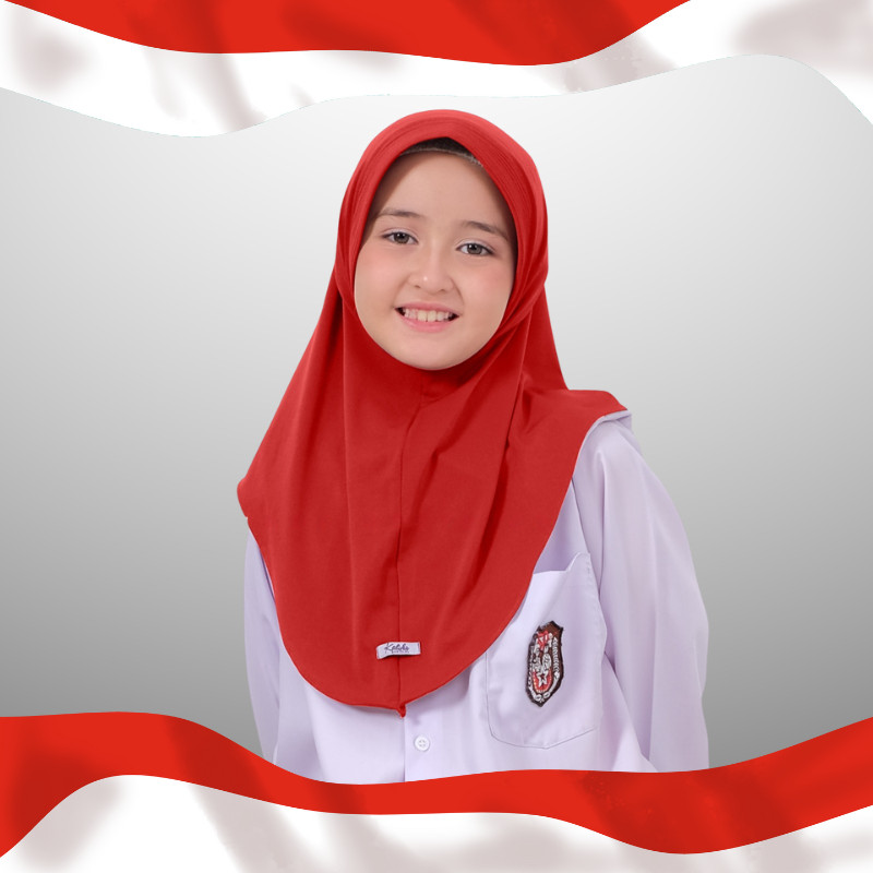 Jilbab Instan Anak Perempuan Hijab Merah Cabe Kerudung Bergo Merah Bendera