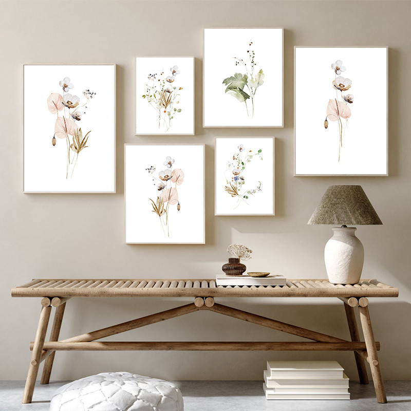 

Floral Bouquet Watercolor Art Painting Japanese Ikebana Flowers Wall Pictures Minimalist Poster Canvas Print Bedroom Home Decor