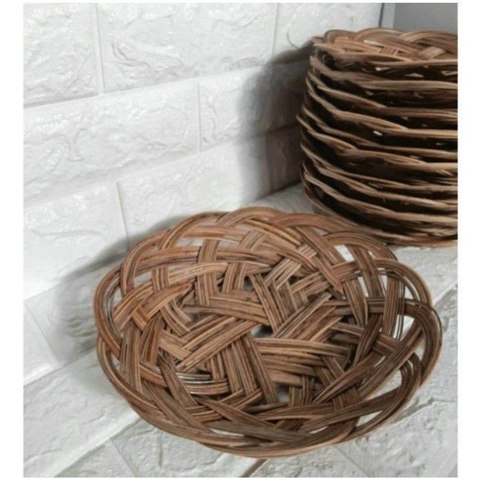 TERHEMAT Piring Bambu Lidi / Piring Rotan Anyam Tempat makan Prasman Murah - Awet & Tahan Lama By Pe