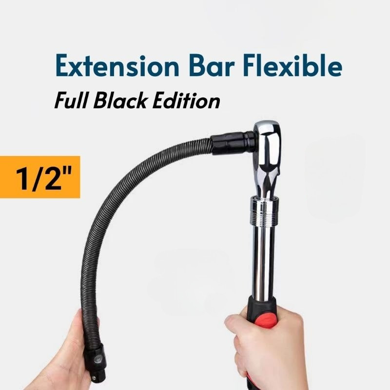 Extension Bar Flexible Drive 1/2" Full Black, Gagang Sambungan Mata Kunci Shock Fleksibel.