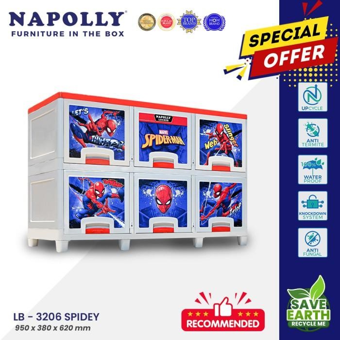 Napolly Locker Box Karakter SPIDERMAN 6 ruang penyimpanan Lemari Plastik Pakaian
