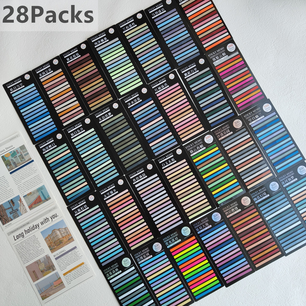

28Packs 8400 Sheets Transparentes Sticky Notes Self-Adhesive Annotation Read Books Bookmarks Tabs Notepad Aesthetic Stationery