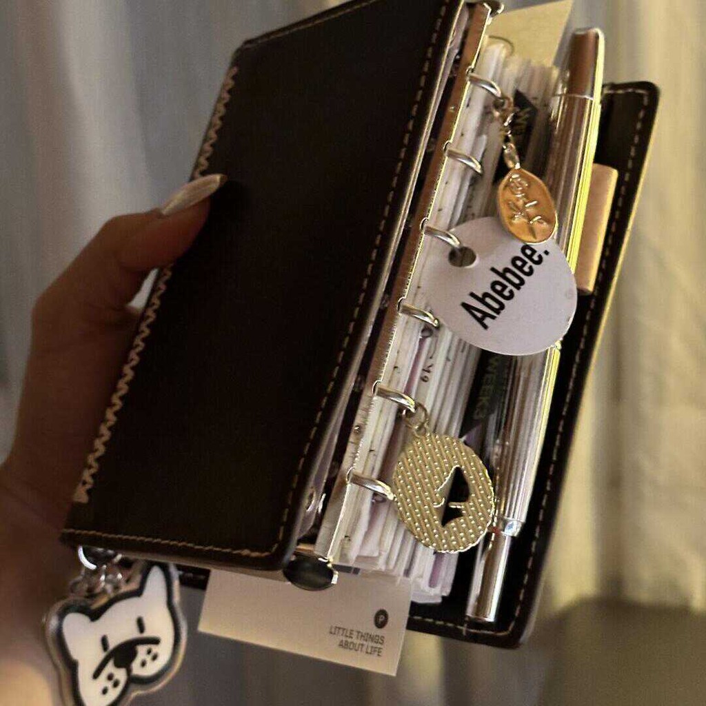 

Dark Leather Brown A7 Notebook 6 Rings Blank Inner Pages Portable Pocket Book For Students' Daily Use Girls Diary Planner 2025