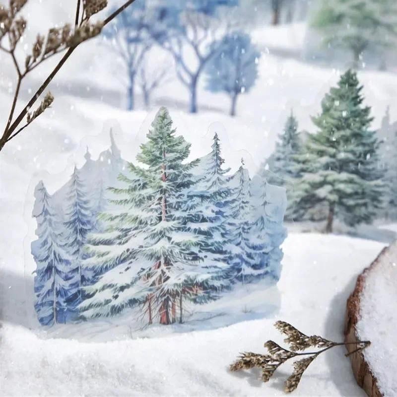 

20Pcs PET Stickers Tree Shadow in Snow Cold Forest Winter Tree Landscaping Handbook Supplies package Scrapbook cut141*90mm