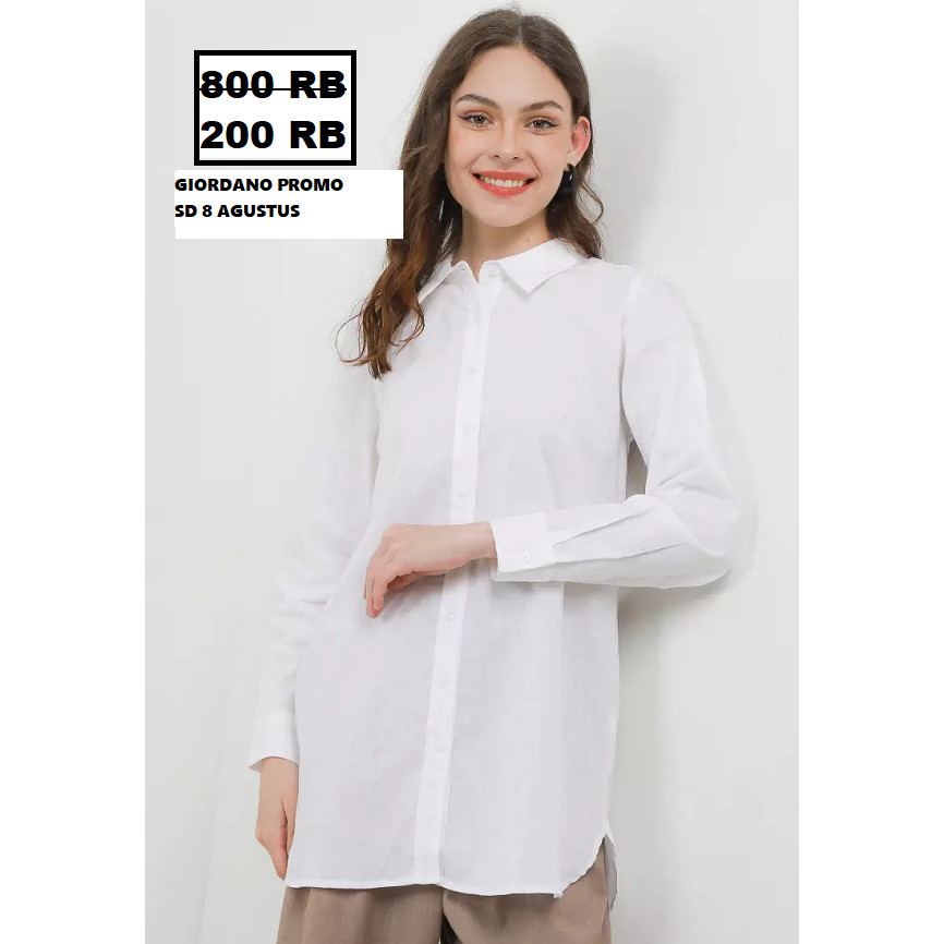 Baju Kemeja GIORDANO Wanita lengan Panjang sale 100% original store LONG SLEEVE LINEN COTTON