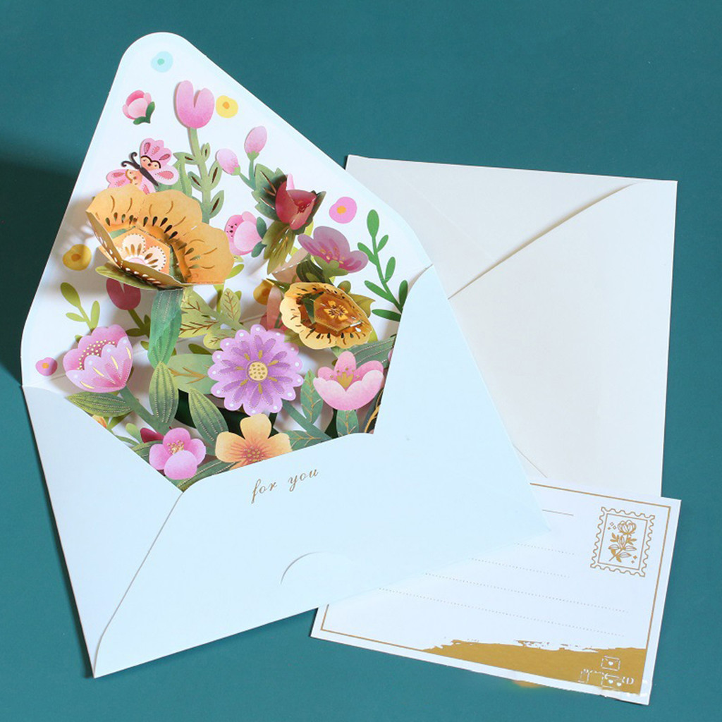 

3D Pop Up Flower Birthday Greeting Card Gift Greeting Cards For Birthday Wedding with Envelope Blessing Postcard Party Gifts