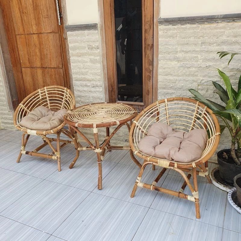 saleKursi Kerang Rotan Jumbo Free Bantal Finishing Mengkilap / Tempat Duduk Teras Rattan Natutal Min