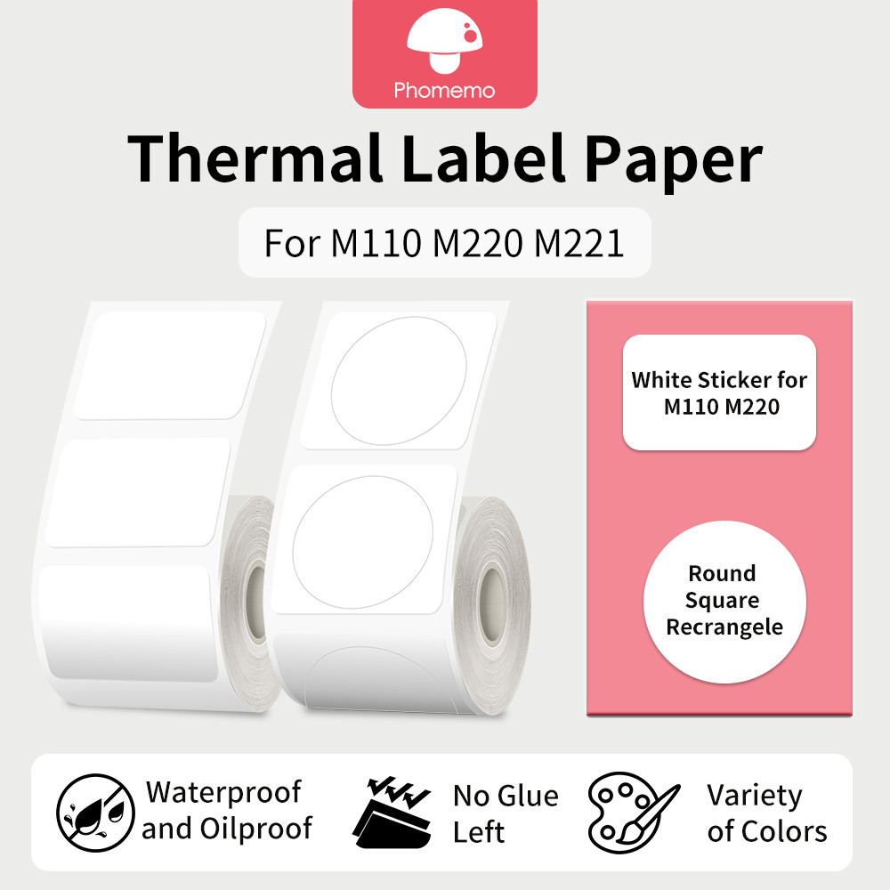 

Phomemo Label Maker Paper M110 Label Adhesive Paper White Waterproof Thermal Sticker for M110 M221 M200 M220 Portable Printer