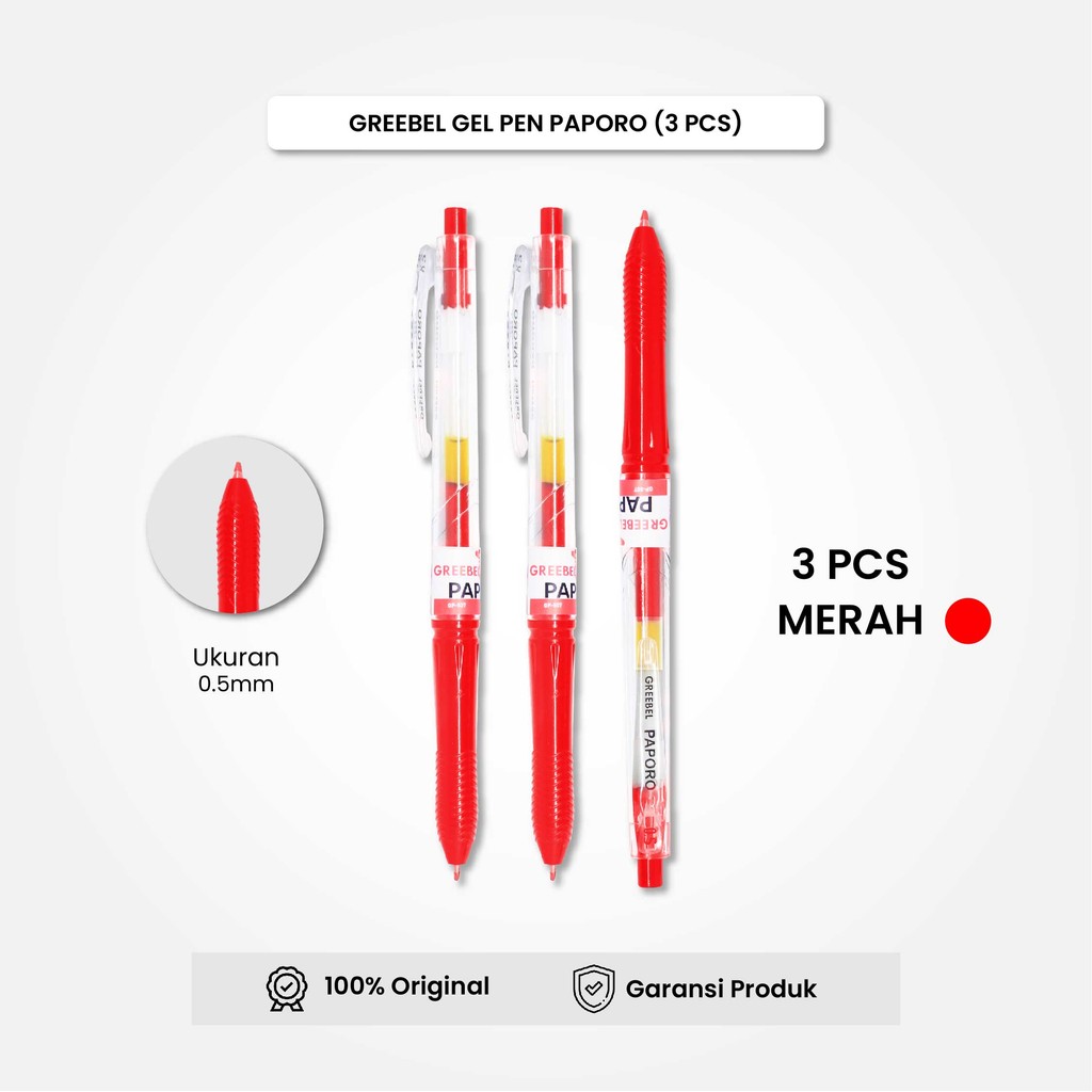 

GREEBEL Gel Pen Pulpen Gel GP-507 Paporo 0.5 Merah (3PCS/SET) / Ballpen Gel Ballpoint Bolpen Bolpoin Pena Gel