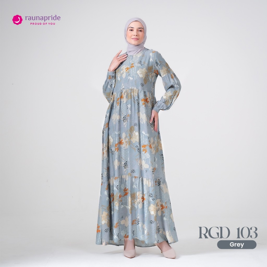 Dress Wanita Gamis Motif Bunga Baju Lebaran 2025 [ Busui frendly - by rauna

