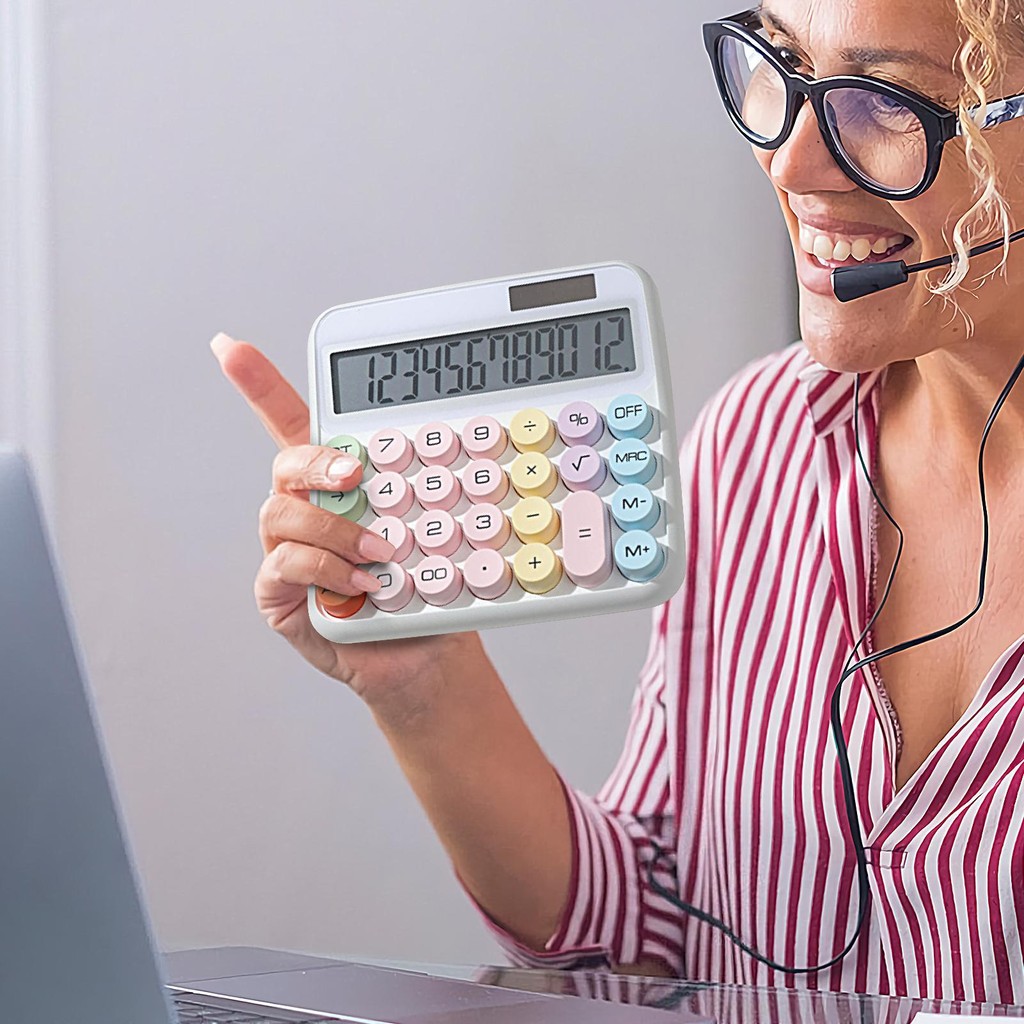 

Large Desk Calculator 12-Digit Calculator Large Buttons 5-inch LCD Display Colorful 15-degree Tilt Screen Adding Machine For