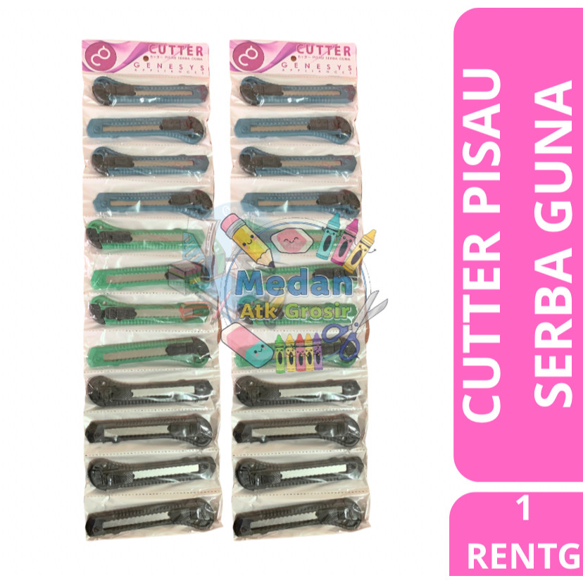 

[1 LUSIN] Cutter Serba Guna / Pisau Memotong Tajam Warna Warni Isi 12 Pcs Genesys