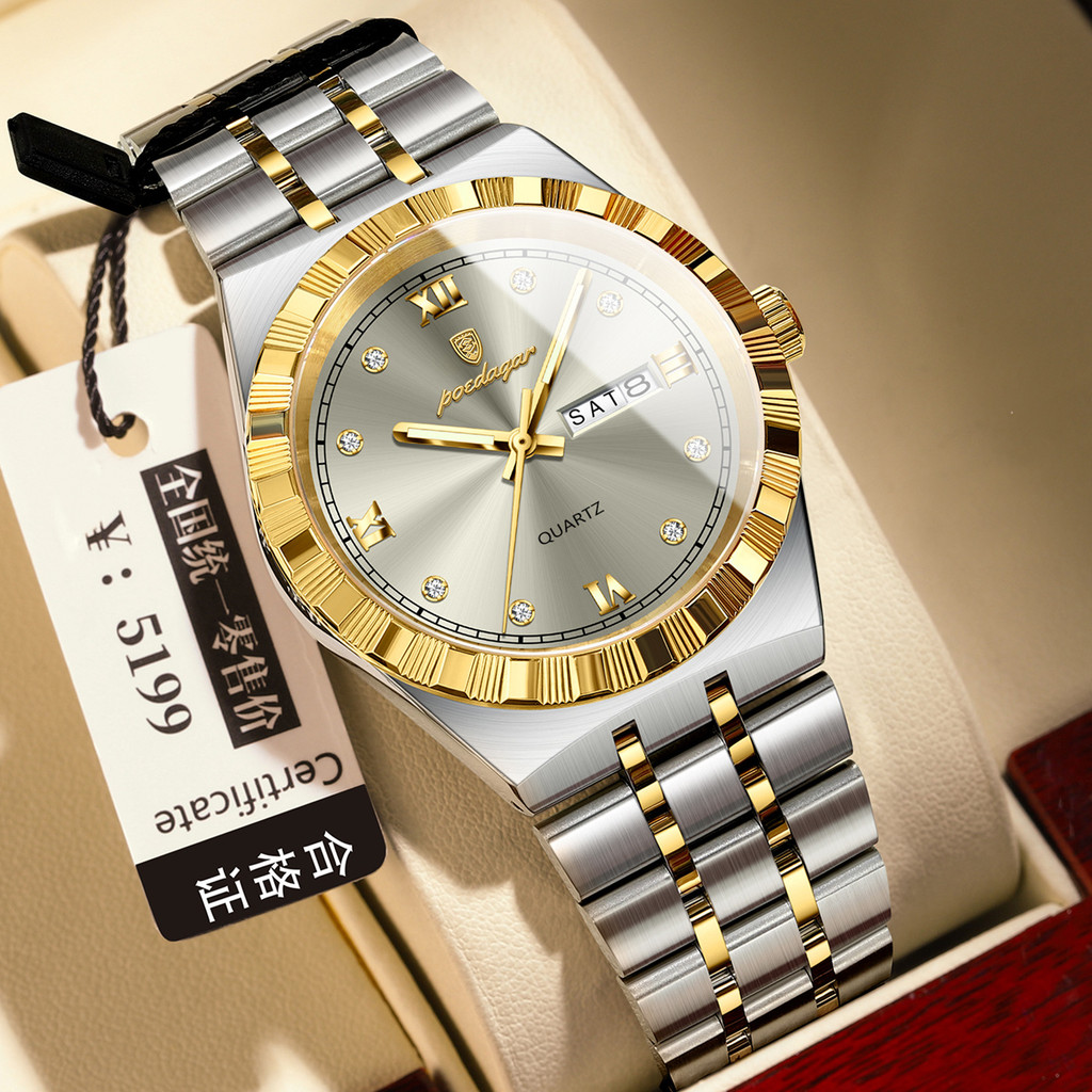 

Jam tangan pria baru merek Swiss dengan kalender ganda jam tangan kuarsa ultra-tipis