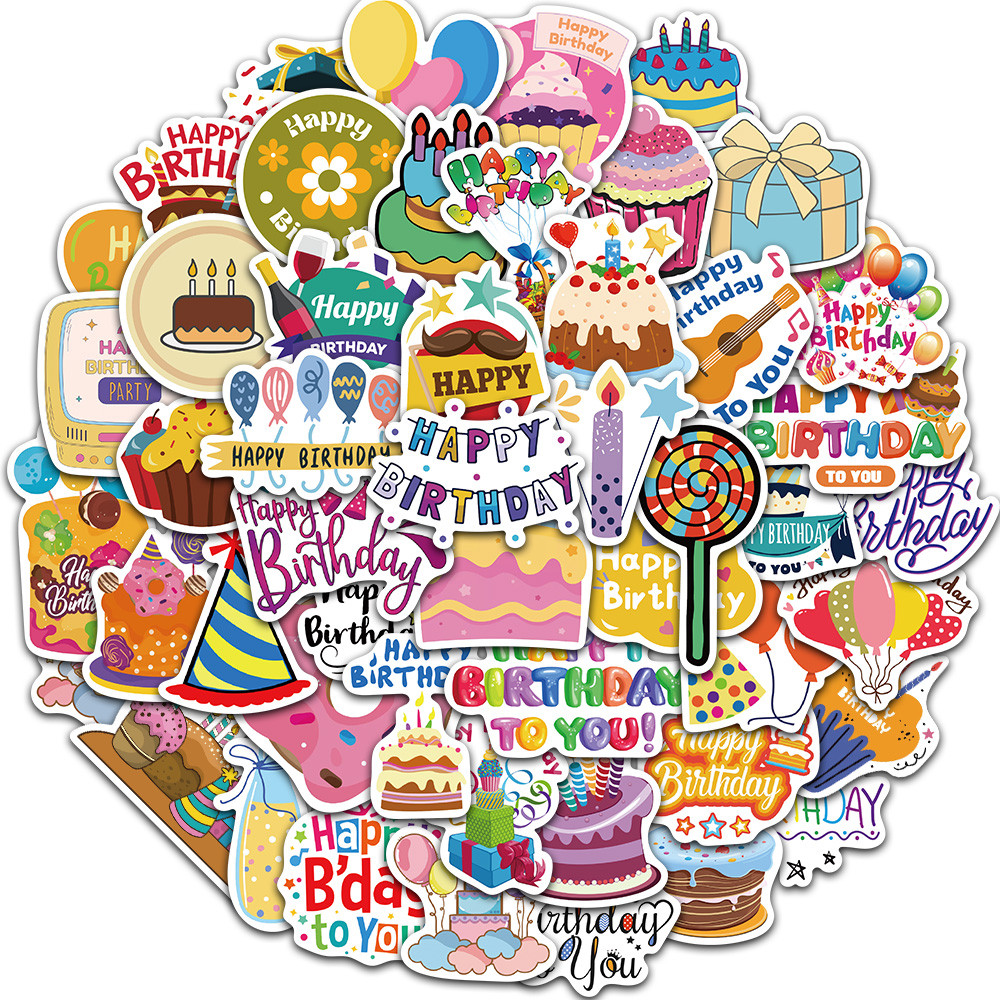 

50PCS Birthday Celebration English Graffiti Stickers Birthday Party Decoration Sticker Gift Phone Guitar Scrapbooking Decoration