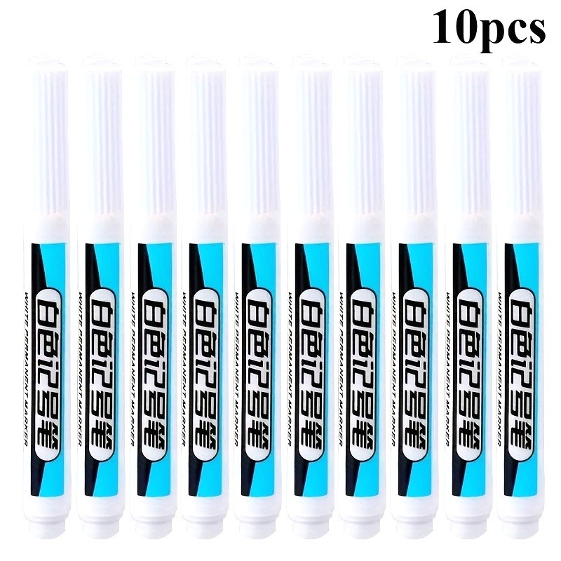 

10pcs White Waterproof Oil-proof Non-fading Quick-drying Large Head Thick Head Oily Marker Pen Tire Pen,School Supplies