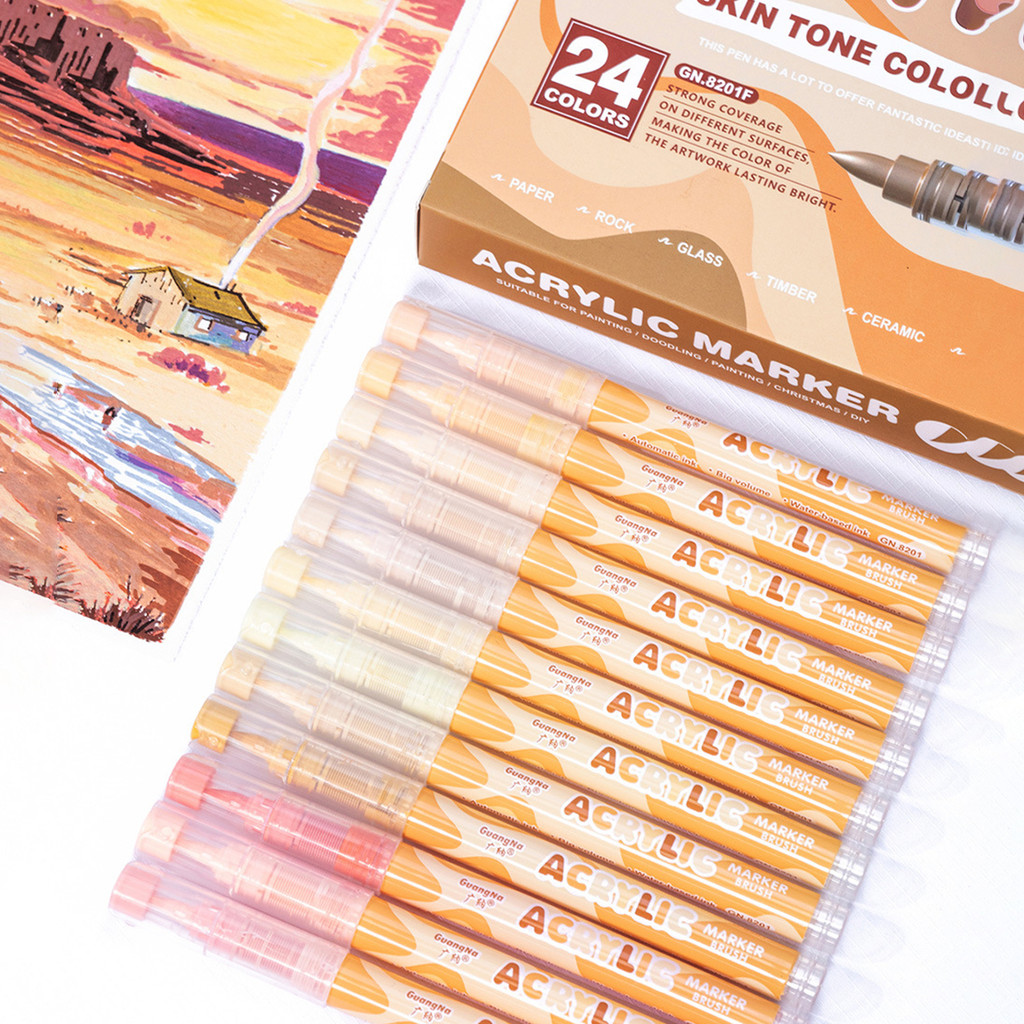 

24 colors/box professional artist acrylic markers, creative color and skin tone designs, painting graffiti, fashion art supplies