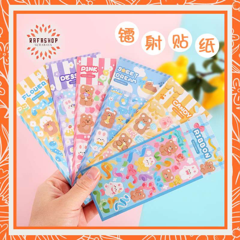 

6PCS/PACK STICKER WATERPROOF KARTUN BEAR RABBIT HOLOGRAM STIKER MOTIF KARTUN BERUANG DAN KELINCI KOREA LUCU ANTI AIR