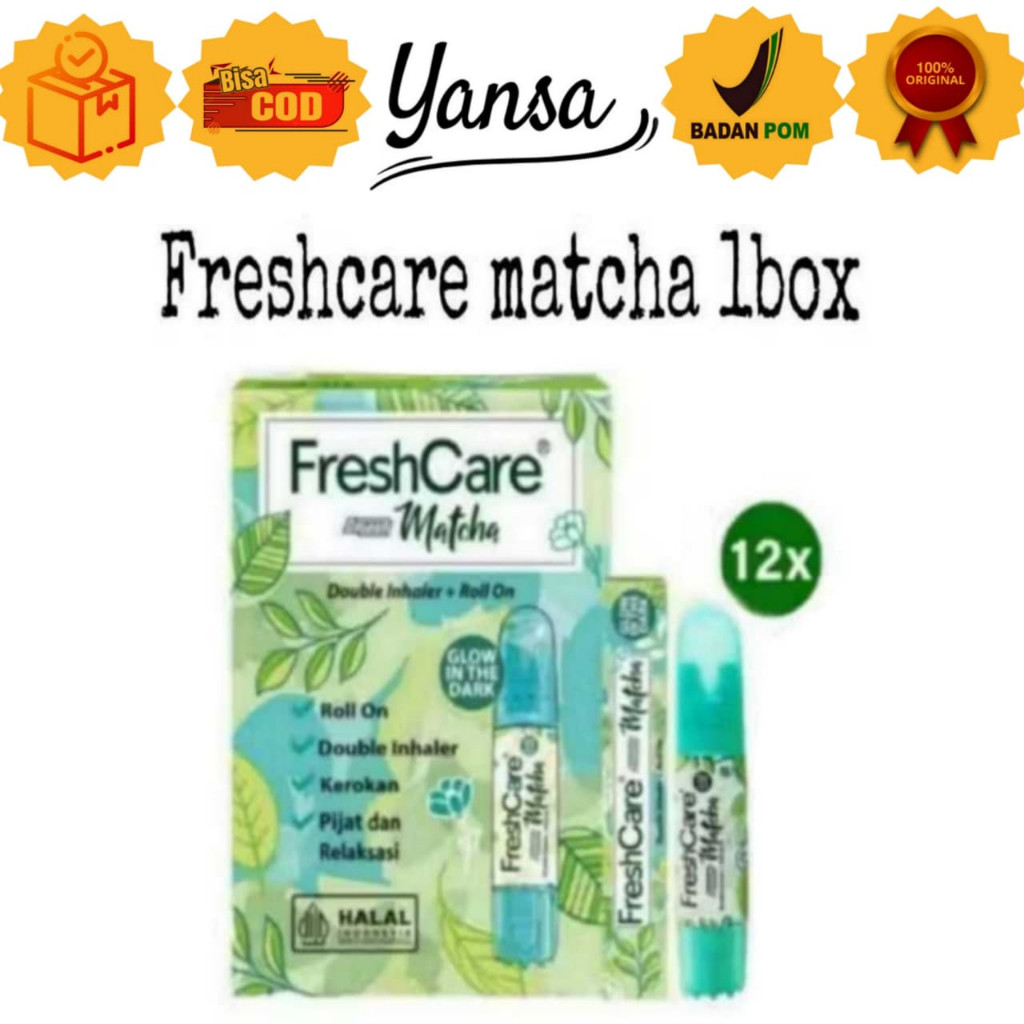 FreshCare 1 BOX isi 12pcs- Matcha 4 in 1 Double Inhaler + Roll On