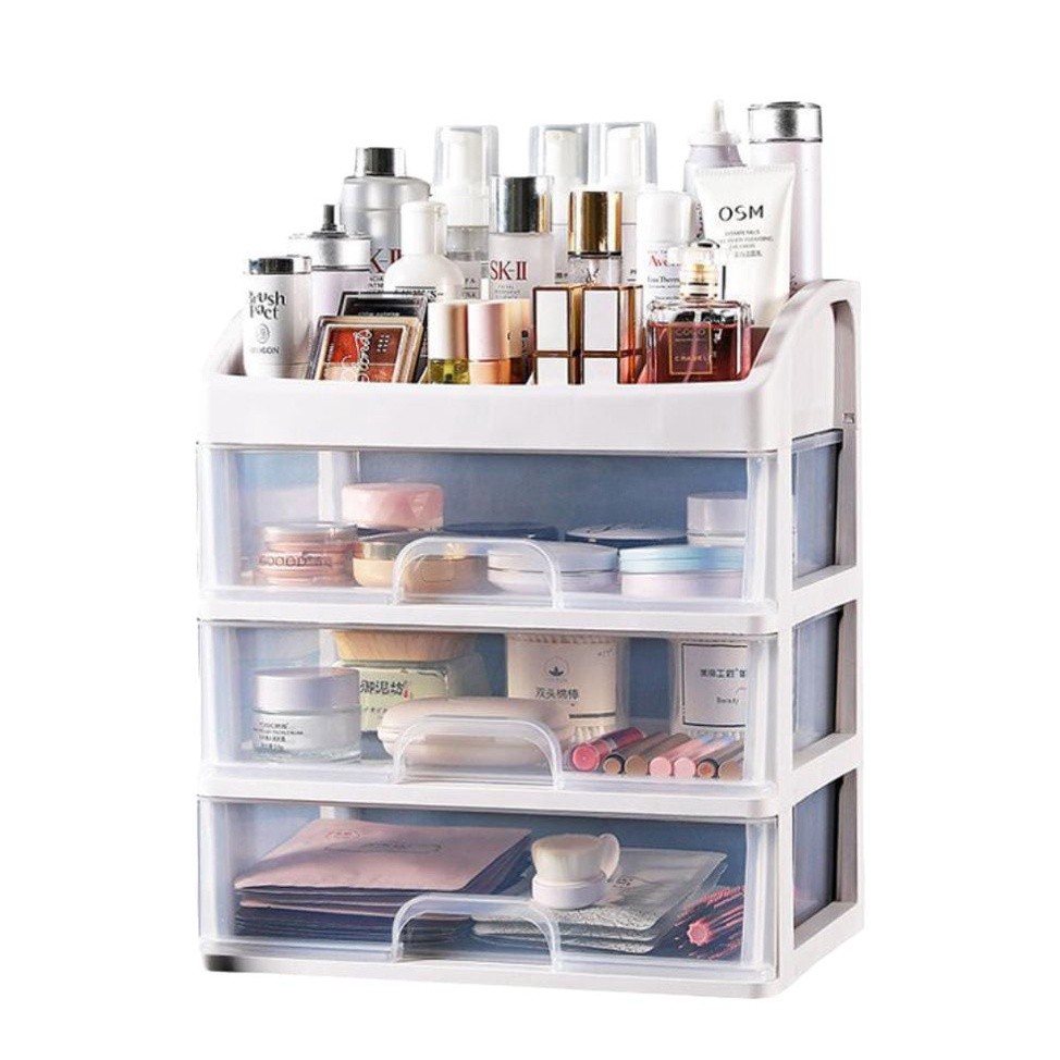 Rak Kosmetik Plastik 3 Laci /  Tempat Kosmetik Kotak 3 Laci / Tempat Penyimpanan Serbaguna