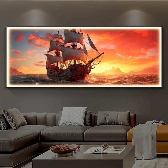 Lukisan Porcelain Painting Diamond Kapal Perang Pemandangan Indah
