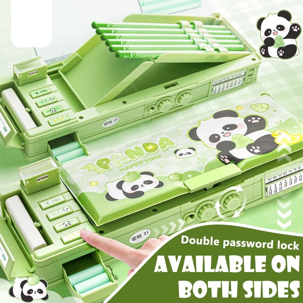 

Cartoon Double Layer Pencil Case Large Capacity with Combination Lock Stationery Box Mechanical Pen Box Back To School Gift