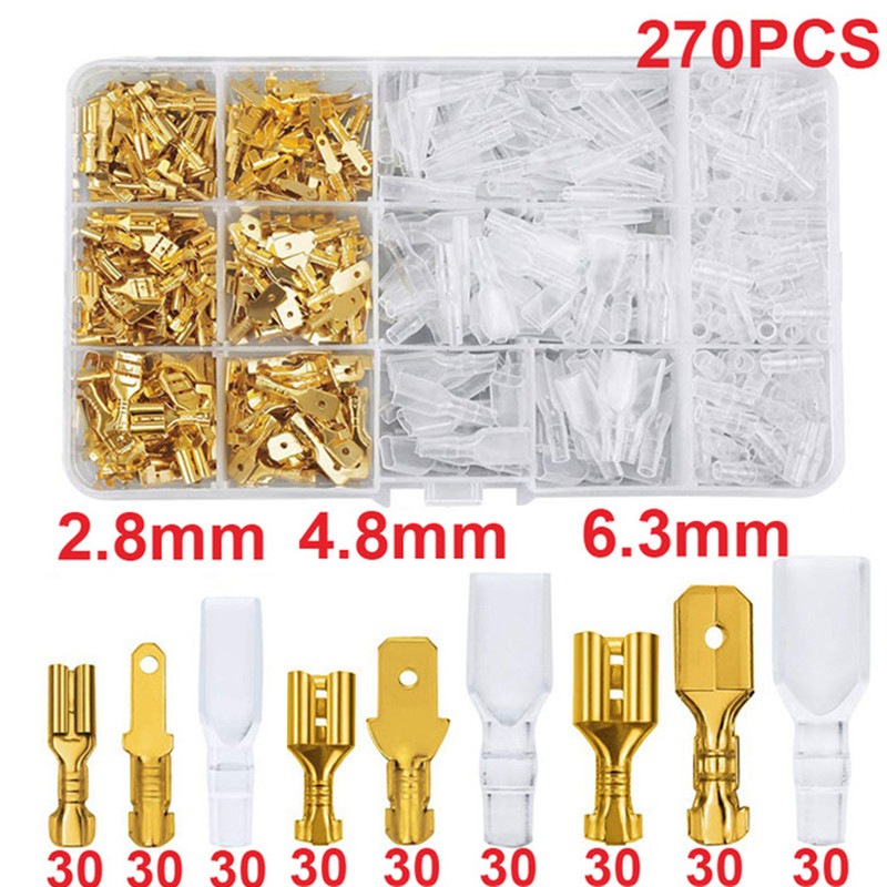 Connection Terminal 270 pcs 2.8mm 4.8mm 6.3mm Plug Spring Female Spade Cold Crimp Terminal Connector