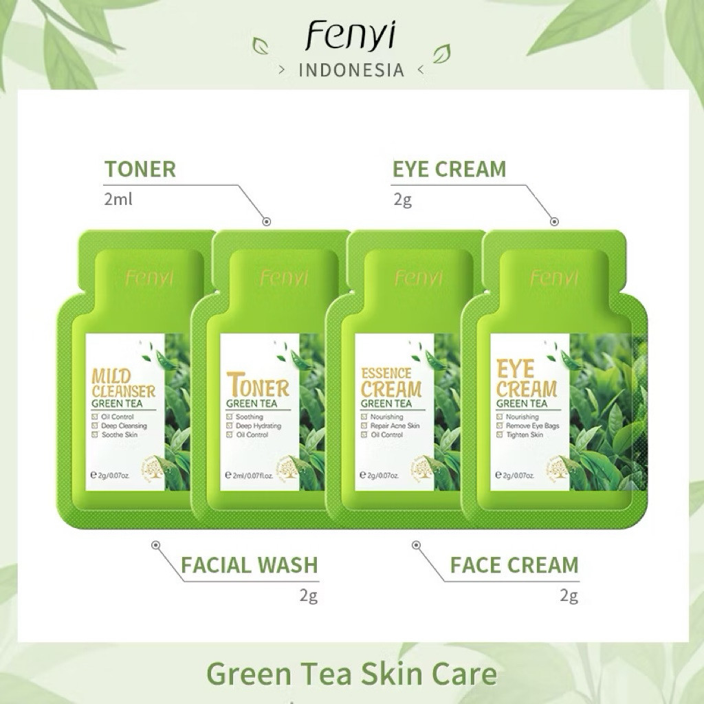 Fenyi Green Tea Sachet 2g - Krim Wajah, Toner, Pembersih Pori, Krim Mata, Memudarkan Bekas Jerawat