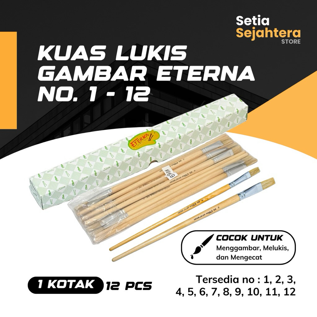 

ETERNA Kuas Lukis Gambar Kecil Cat Air Acrylic Minyak No 1 2 3 4 5 6 7 8 9 10 11 12 Artists Brush - 1 kotak 12 pcs