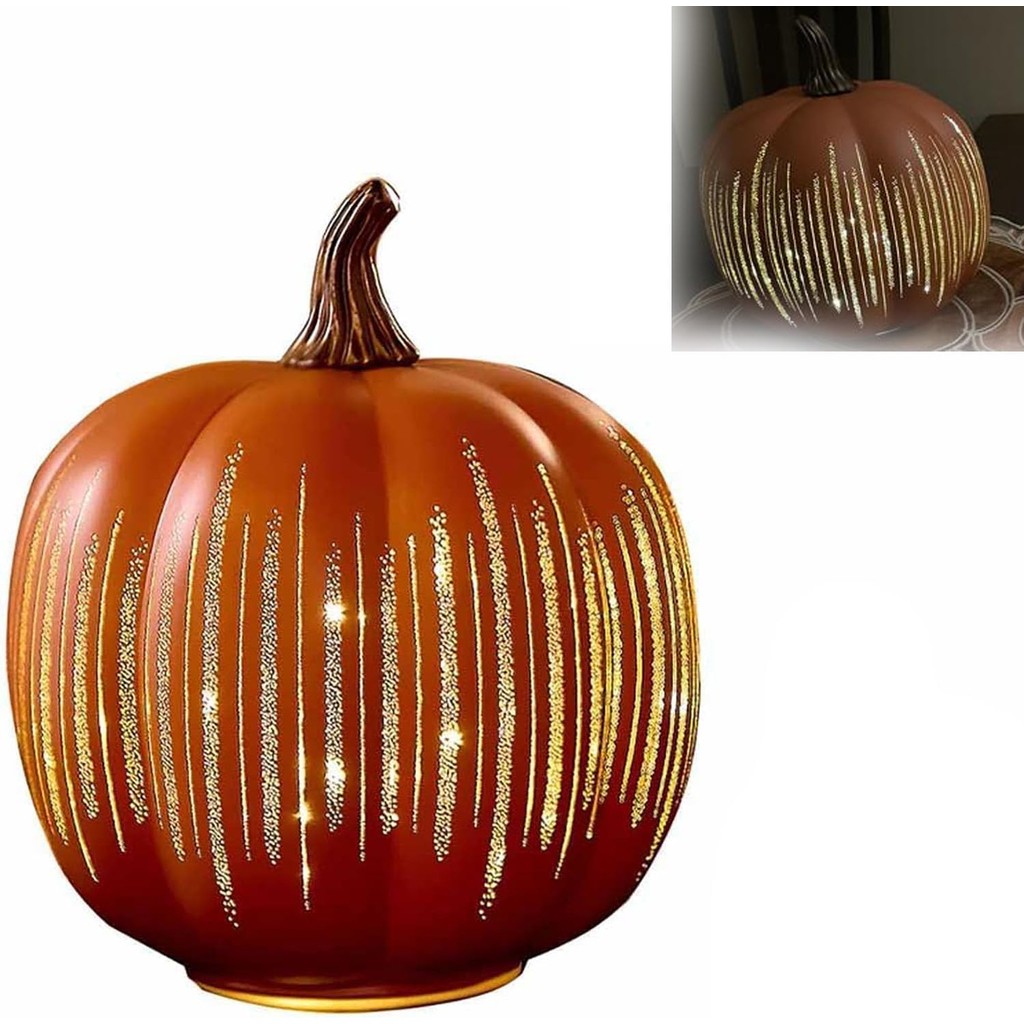 

Starry Night Pumpkins, Illuminated Twinkle LED Light Pumpkins, Set of 2 Timer Lighted Sparkling Starry Night Resin Pumpkin