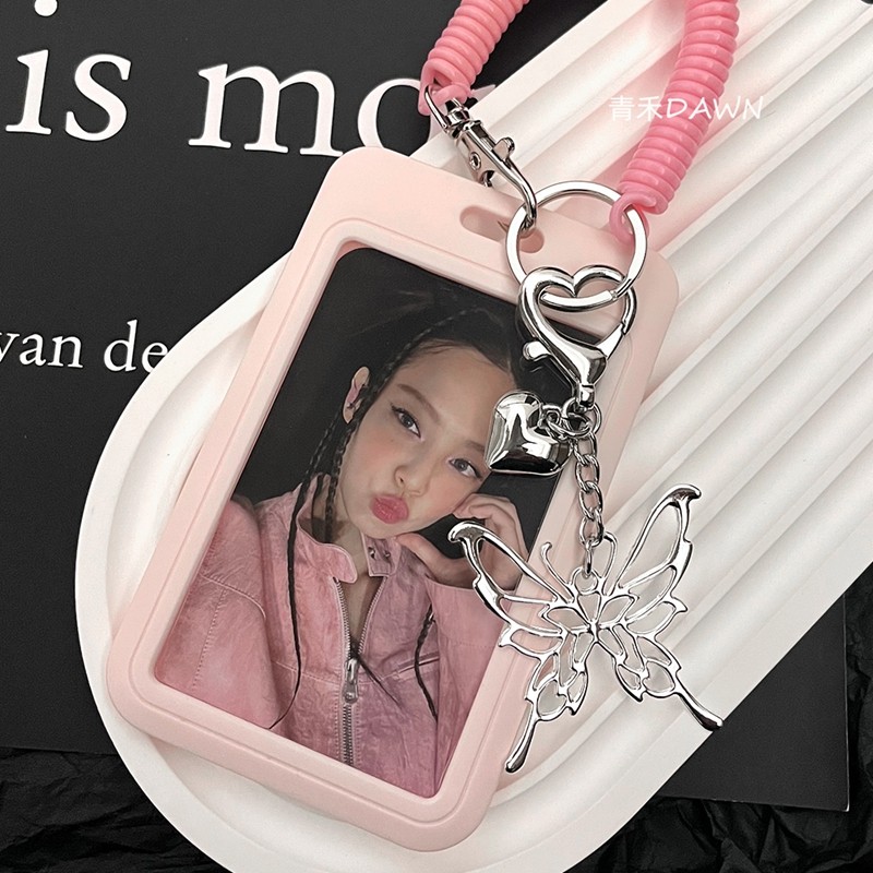 

Butterfly Spring Photocard Holder Keychain Plastic 3inch Kpop Photocards Holder Y2K Idol Cards Display Case ID Badge Sleeves