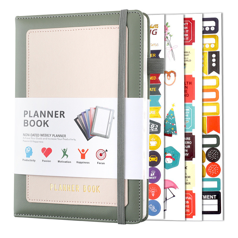 

A5 Weekly Plan Monthly Plan With Lattice Grid Self-Binding Notebook Planner Office Atationery With Gold Stamping Stickers