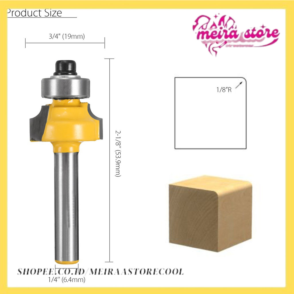 

1/4'' Shank Round Over Router Bit 1/8'' R 3/4'' Diameter 2'' Length Woodworking Milling Cutter Tool