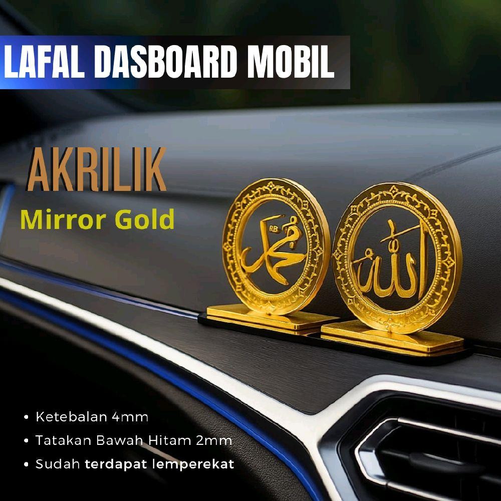 Hiasan Dasbord Mobil Lafal Allah SWT dan Muhammad SAW akrilik Car Gold