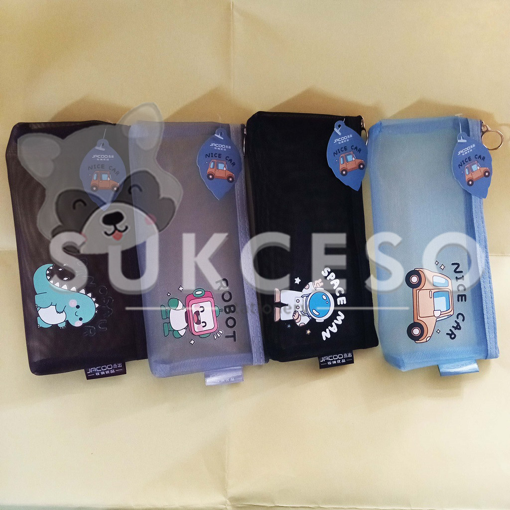 

FANCY Kotak Pensil Resleting Jaring Jala JC-6219 - Pencil Case Murah