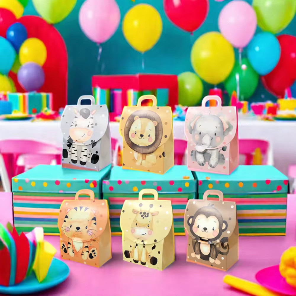 

24/48PCS Safari Animal Gift Boxes Jungle Animal Party Gift candy Box with handles for snaks