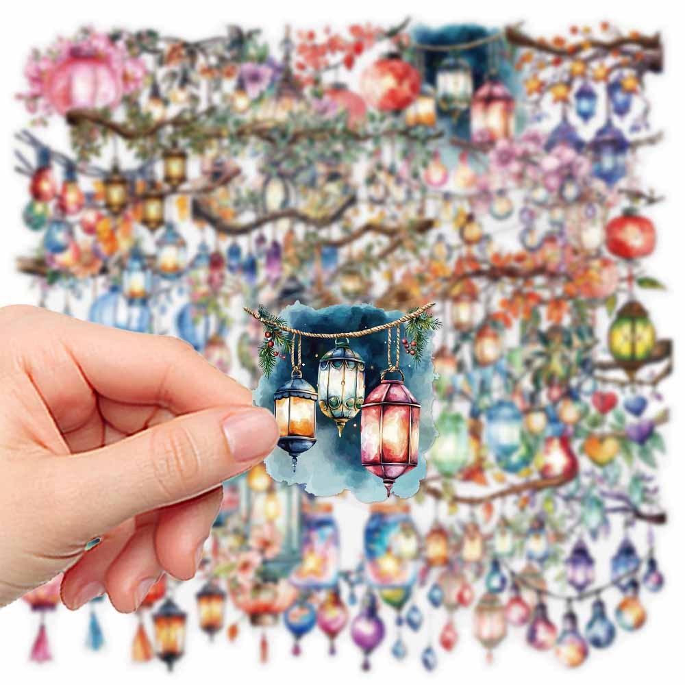 

50PCS Colorful Lantern Bulb Sticker PET Decorative Decal for Stationery Water Bottle Mobile Phone Tablet Laptop Computer Luggage