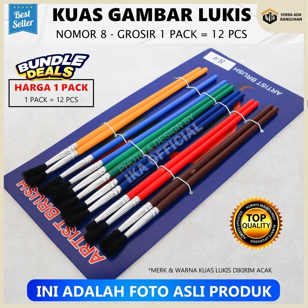 

SAB Grosir Murah Kuas Lukis Hitam No8 / Kuas Cat Lukis 12 pcs / Kuas Cat Air nomor 8 MURAH 1 pack isi 12 pcs / Painting brushes, kuas lukis, kuas untuk melukis / Kuas Cat Akrilik Brush / Kuas Lukis Cat Air Paint Brush / Kuas Kecil Art Brush Cat Minyak