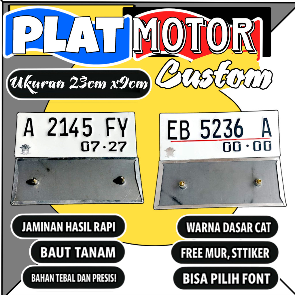 Plat motor custom warna putih satu pasang plat motor variasi warna putih plat motor baut tanam plat 