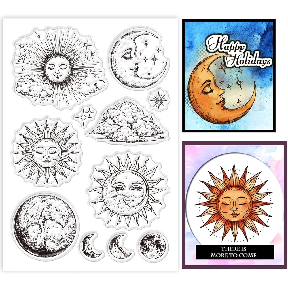 

Magic Sun and Moon Clear Stamps for Card Making Astronomy Divination Silicone Clear Stamps Cloud Transparent Stamps Seal for DIY